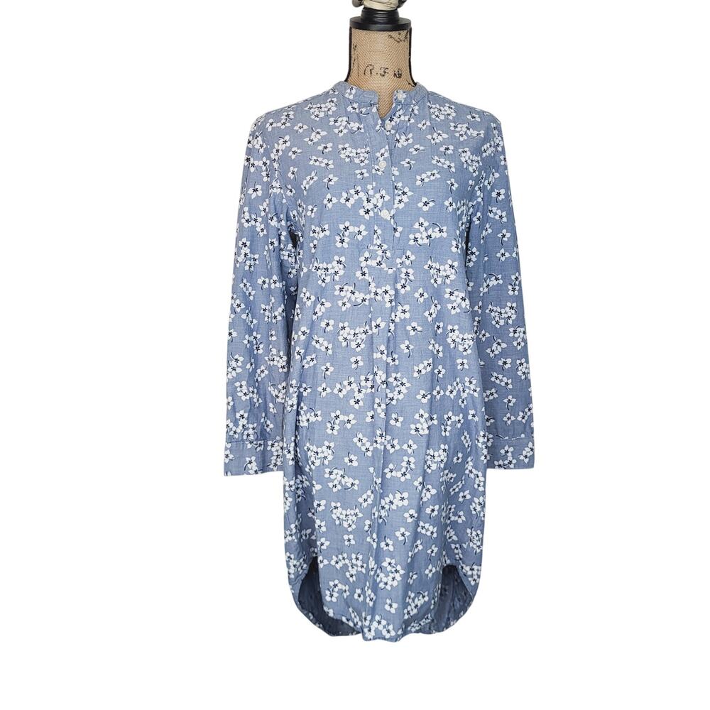 Draper James X Lands' End Cotton Blue Floral Long Sleeve Shirt Dress Size XS